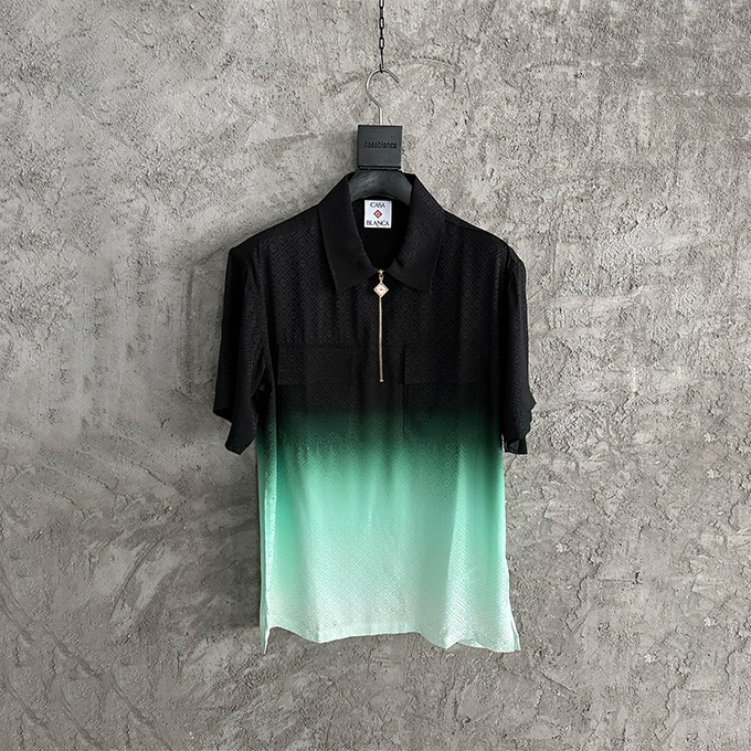 casablanca gradient jacquard silk half-zip polo shirt